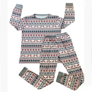 Cozy Reindeer Fair Isle Print Christmas Pajamas Set Unisex Large